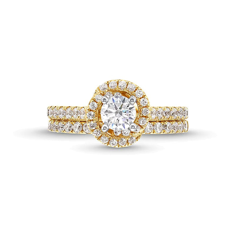 Brautset mit Diamanten im Swirl-Rahmen 1,17 ct. Gesamtgewicht in 14K Gelbgold