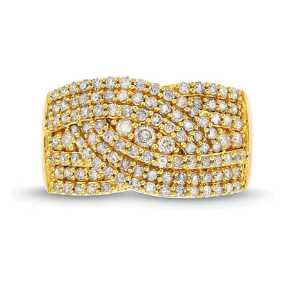 Ring mit 1.0 ct. Gesamtgewicht Diamanten, dreireihig überlappend, in 10K Gelbgold