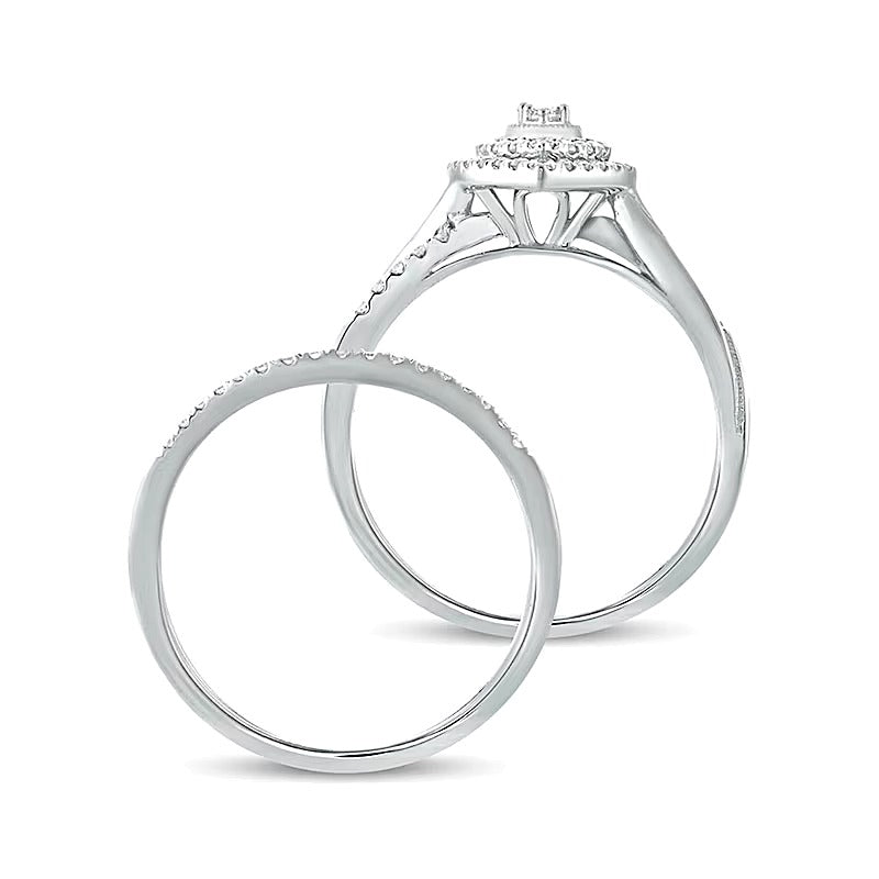 0.38 ct. Gesamtgewicht Komposit-Diamant Braut-Set mit tropfenförmigem Rahmen in 10K Weißgold