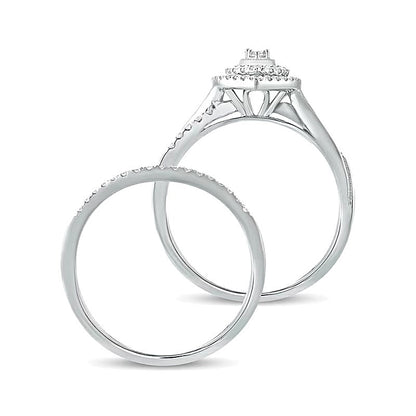 0.38 ct. Gesamtgewicht Komposit-Diamant Braut-Set mit tropfenförmigem Rahmen in 10K Weißgold