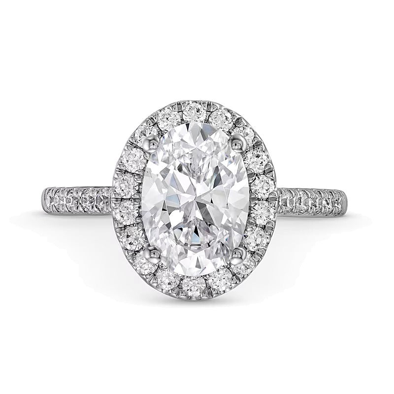 2.5 CT. Gesamtgewicht Verlobungsring mit ovalem Labordiamant und Halo in 14K Weißgold (F/SI2)
