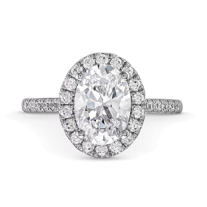 2.5 CT. Gesamtgewicht Verlobungsring mit ovalem Labordiamant und Halo in 14K Weißgold (F/SI2)