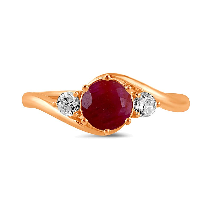 6,0mm Rubin und Labordiamant 0,2 ct. Gesamtgewicht Dreistein-Bypass-Ring in 14K Roségold