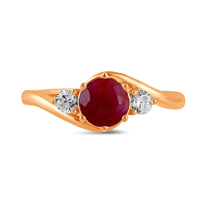 6,0mm Rubin und Labordiamant 0,2 ct. Gesamtgewicht Dreistein-Bypass-Ring in 14K Roségold
