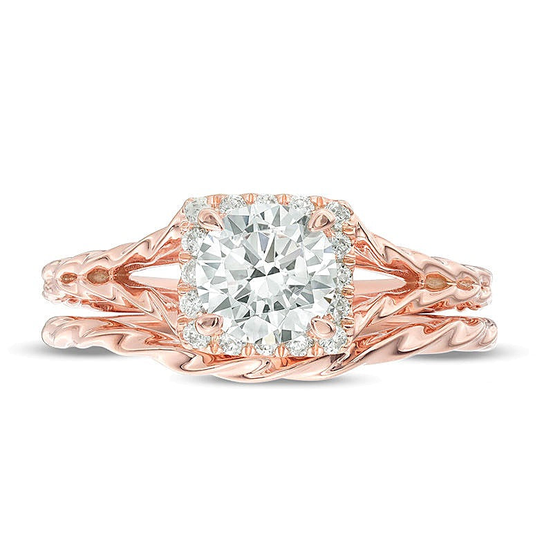 1,17 ct. Gesamtgewicht Diamant Brautset mit quadratischem Rahmen und Twist-Rope-Design in 14K Roségold