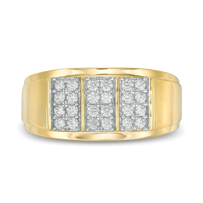 0.5 ct. Gesamtgewicht Komposit-Diamant Ring dreireihig in 10K Gelbgold