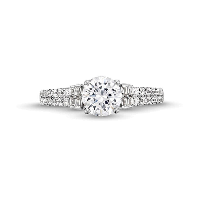 Verlobungsring mit mehreren Diamanten 1.2 CT. Gesamtgewicht als Solitär mit seitlichem Besatz in 14K Weißgold