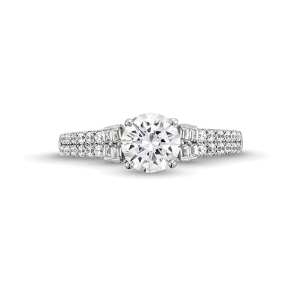 Verlobungsring mit mehreren Diamanten 1.2 CT. Gesamtgewicht als Solitär mit seitlichem Besatz in 14K Weißgold