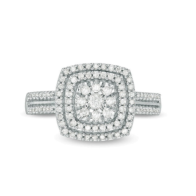 0.38 ct. Gesamtgewicht Diamant Halo-Ring in 10K Weißgold