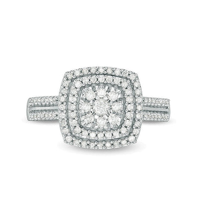 0.38 ct. Gesamtgewicht Diamant Halo-Ring in 10K Weißgold