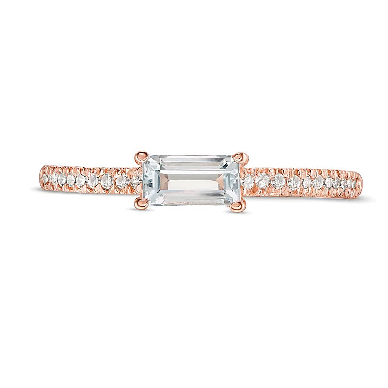 Fashion-Ring mit Baguette-Aquamarin und 0,1 ct. Gesamtgewicht Diamanten in 10K Roségold