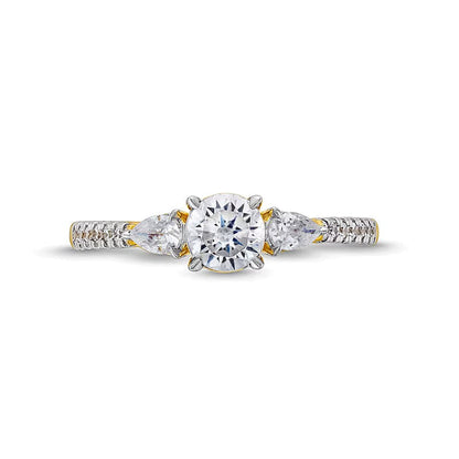0.75 ct. Gesamtgewicht Multi-Diamant Dreistein-Verlobungsring in 10K Gelbgold