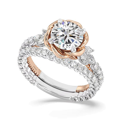Solitär-Verlobungsring mit seitlichem Besatz für Damen mit Labordiamanten in rund und Marquise, 2,75 ct. Gesamtgewicht, weiß, 14K Two-Tone Gold