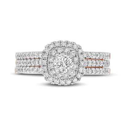 1.0 ct. Gesamtgewicht Diamant Braut-Set mit doppeltem Rahmen und mehrreihigem Design in 10K Roségold