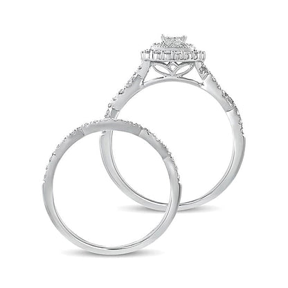 Braut-Set mit Diamanten im Princess-, Rund- und Kissenschliff, 0.5 ct. Gesamtgewicht, in 10K Weißgold