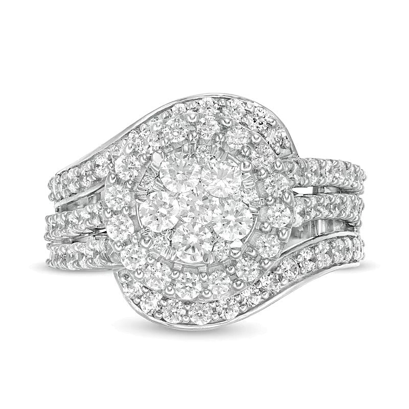2.0 CT. TW Komposit-Diamant Bypass mehrreihiger Verlobungsring mit geteiltem Ringschienenverlauf in 10K Weißgold