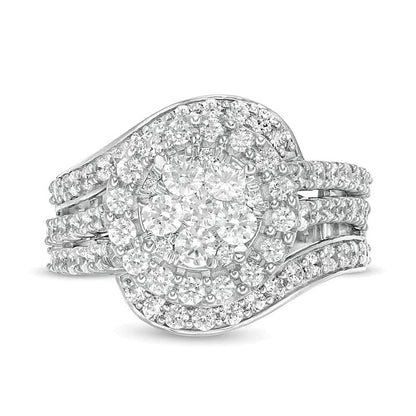 2.0 CT. TW Komposit-Diamant Bypass mehrreihiger Verlobungsring mit geteiltem Ringschienenverlauf in 10K Weißgold