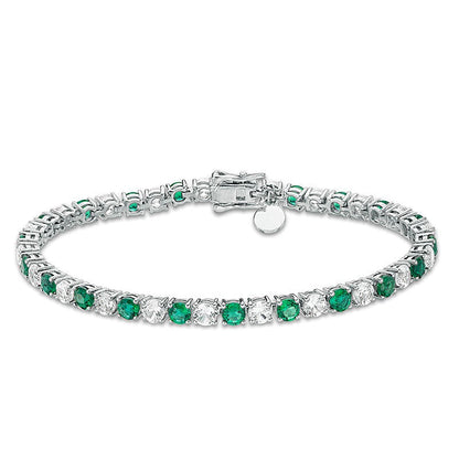 4,0mm Tennisarmband mit Labor-Smaragden und weißen Saphiren im Wechsel aus rhodiniertem Sterlingsilber – 7.25"