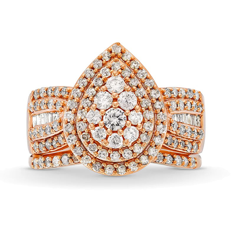 Braut-Set mit Diamanten in tropfenförmigem Schleifen-Design, 1.25 ct. Gesamtgewicht, 10K Roségold