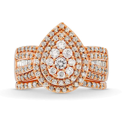 Braut-Set mit Diamanten in tropfenförmigem Schleifen-Design, 1.25 ct. Gesamtgewicht, 10K Roségold