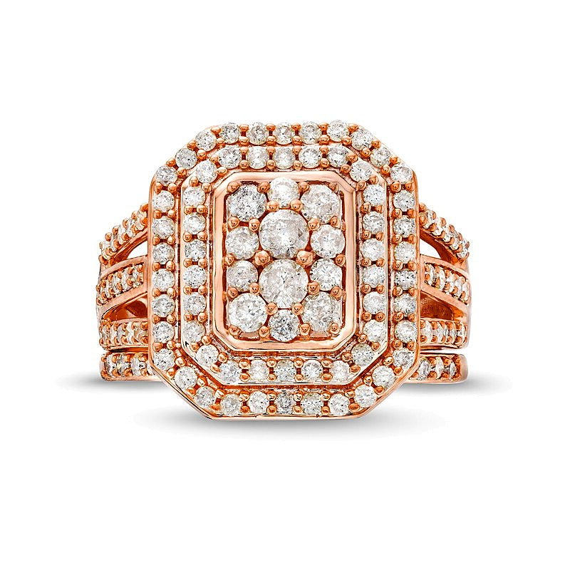 Brautset mit weißen Diamanten 1.25 ct. Gesamtgewicht in 10K Roségold
