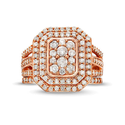 Brautset mit weißen Diamanten 1.25 ct. Gesamtgewicht in 10K Roségold