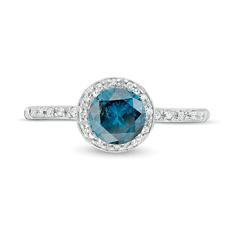1.0 CT. TW Halo-Verlobungsring mit blauen und weißen Diamanten in 14K Weißgold