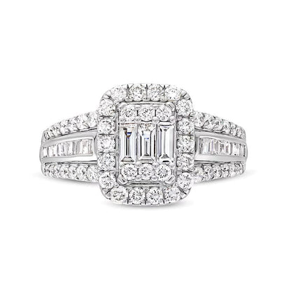 Verlobungsring mit mehreren Diamanten im Baguette-, Rund- und Smaragdschliff 1.0 ct. Gesamtgewicht in 14K Weißgold