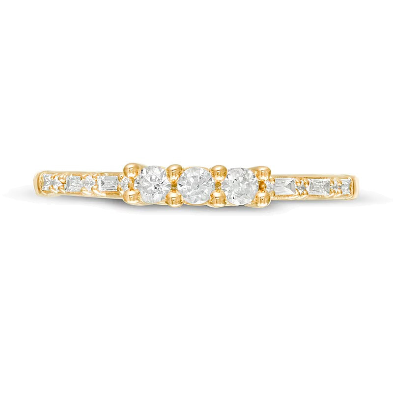 Dreistein-Freundschaftsring mit Diamanten 0.25 ct. Gesamtgewicht in 10K Gelbgold