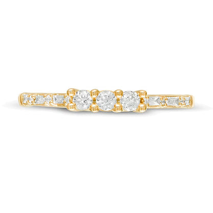 Dreistein-Freundschaftsring mit Diamanten 0.25 ct. Gesamtgewicht in 10K Gelbgold