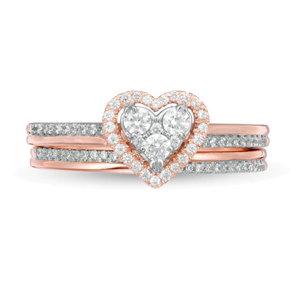0.5 CT. Gesamtgewicht Komposit-Brautset mit weißen Diamanten in Herz-Form aus 10K Roségold