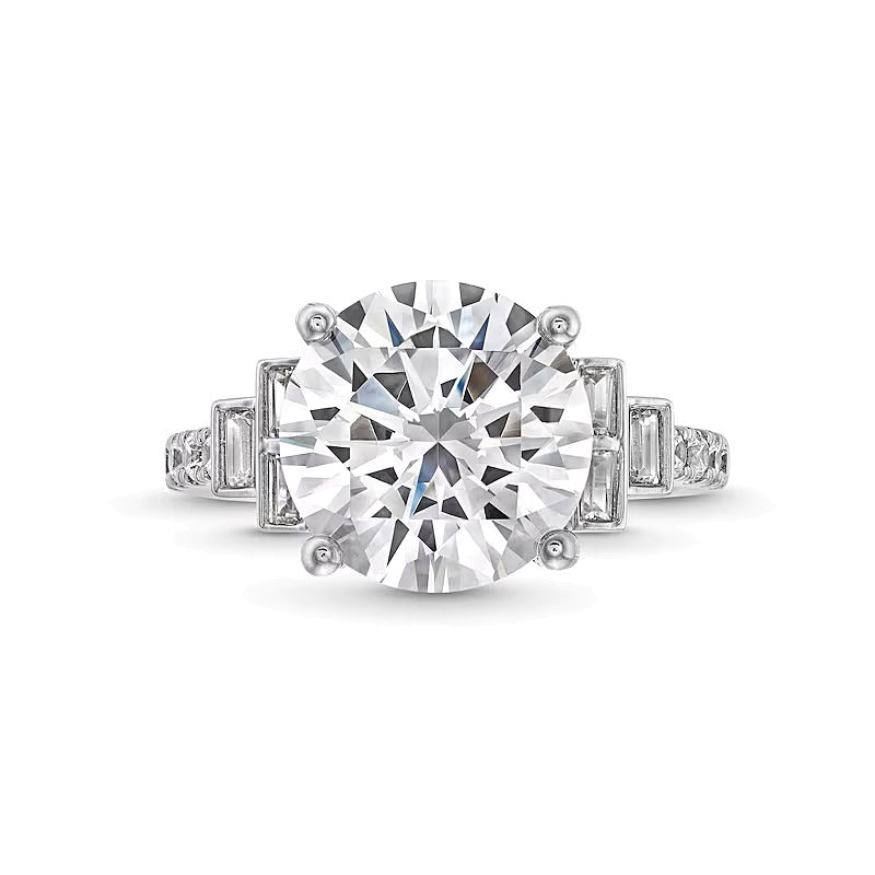 5,63 ct. Gesamtgewicht Verlobungsring Solitär mit seitlichem Besatz mit Labordiamanten in rund und Baguette in 14K Weißgold (F/VS2)