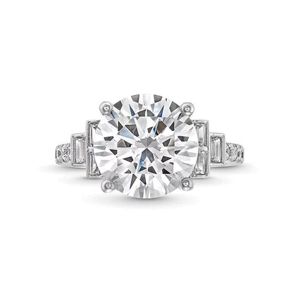 5,63 ct. Gesamtgewicht Verlobungsring Solitär mit seitlichem Besatz mit Labordiamanten in rund und Baguette in 14K Weißgold (F/VS2)