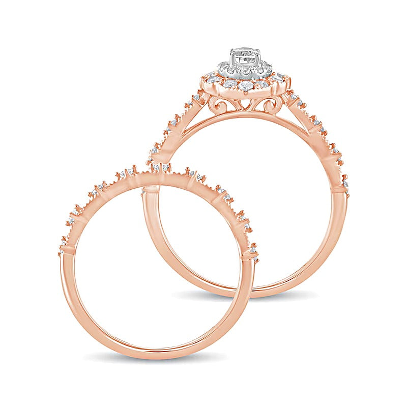 0,63 ct. Gesamtgewicht Braut-Set mit ovalem Diamant im Vintage-Stil in 10K Roségold