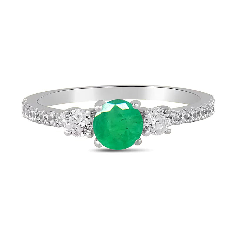 5,0mm Smaragd und 0,38 ct. Gesamtgewicht Labordiamant Dreistein-Ring in 14K Weißgold