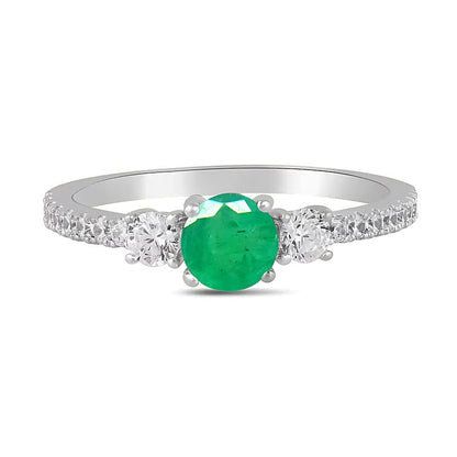 5,0mm Smaragd und 0,38 ct. Gesamtgewicht Labordiamant Dreistein-Ring in 14K Weißgold