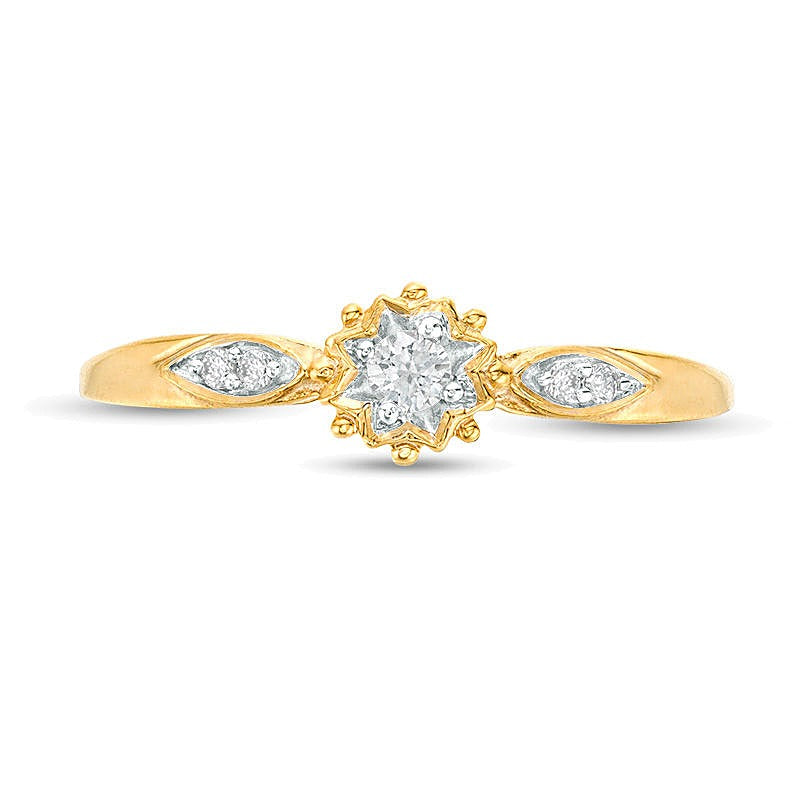 0,07 ct. Gesamtgewicht Diamant Sunburst Freundschaftsring in 10K Gelbgold