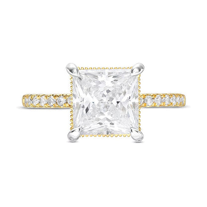 3.25 CT. TW Solitär mit seitlichem Besatz mit Labordiamanten im Princess-Schliff in 14K Gelbgold (I/SI2)