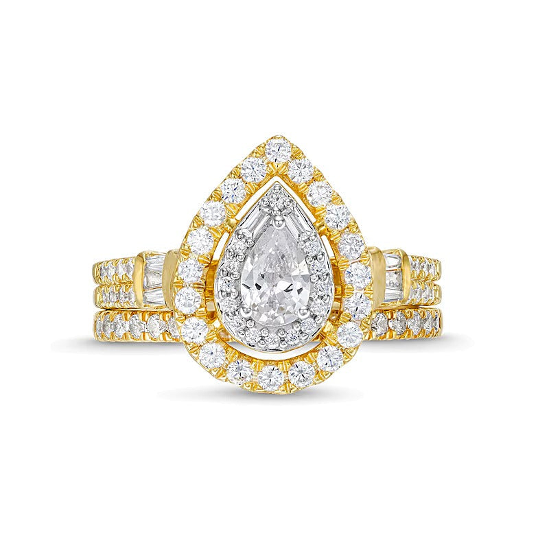 Braut-Set mit Diamanten im Tropfen- und Rundschliff in 10K Gelbgold, 1.0 ct. Gesamtgewicht