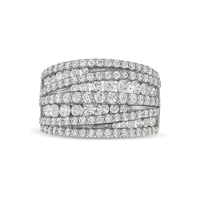 2.0 ct. Gesamtgewicht mehrreihiger Ring mit Diamanten und übereinandergelegtem Design in 10K Weißgold