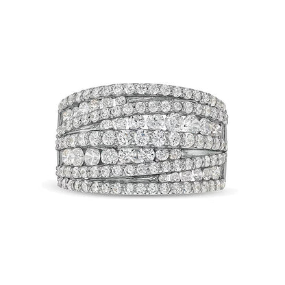2.0 ct. Gesamtgewicht mehrreihiger Ring mit Diamanten und übereinandergelegtem Design in 10K Weißgold