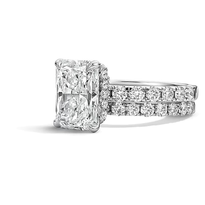 Braut-Set mit Labordiamanten im Radiant- und Rundschliff 4,33 ct. Gesamtgewicht in 14K Weißgold (F/VS2)