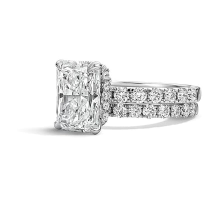 Braut-Set mit Labordiamanten im Radiant- und Rundschliff 4,33 ct. Gesamtgewicht in 14K Weißgold (F/VS2)