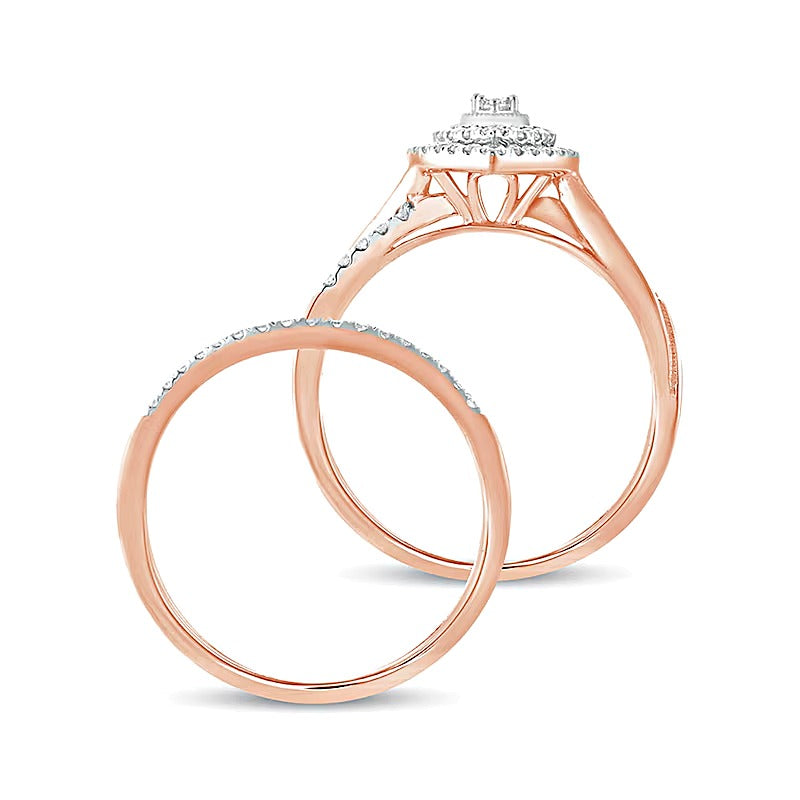 Braut-Set mit Komposit-Diamanten in tropfenförmiger Anordnung, 0.38 ct. Gesamtgewicht, aus 10K Roségold