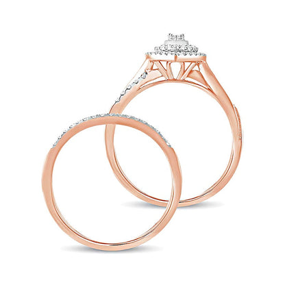 Braut-Set mit Komposit-Diamanten in tropfenförmiger Anordnung, 0.38 ct. Gesamtgewicht, aus 10K Roségold