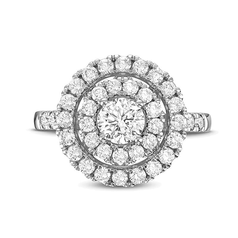 1.5 CT. Gesamtgewicht Diamant Verlobungsring mit doppeltem Halo in 14K Weißgold (I/I1)