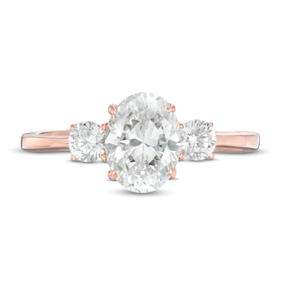1,25 ct. Gesamtgewicht Dreistein-Verlobungsring mit Diamanten in Oval und rund in 14K Roségold