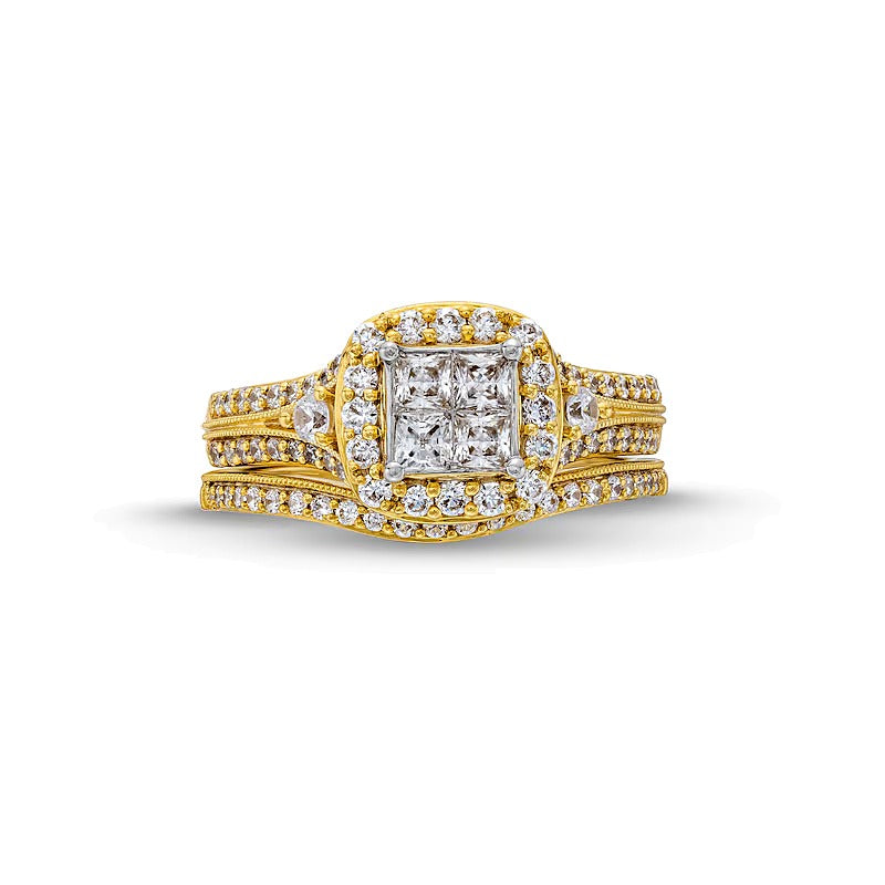 Braut-Set mit Diamanten im Princess- und Rundschliff in 10K Gelbgold, 1.0 ct. Gesamtgewicht