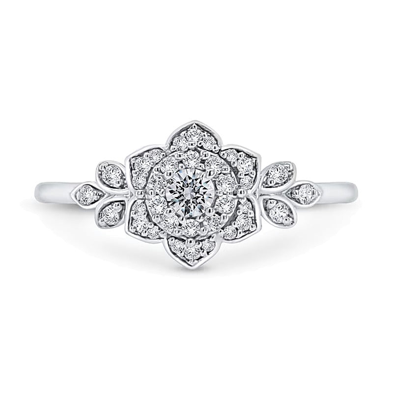 0,25 ct. Gesamtgewicht Diamant Lotusblüten-Ring in 10K Weißgold