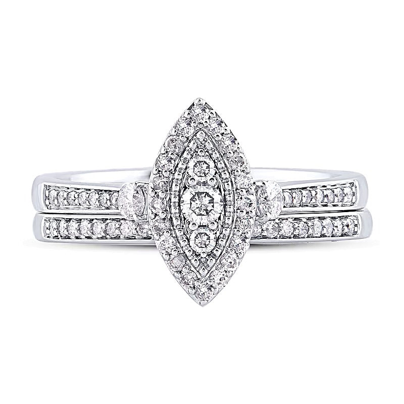 0.5 ct. Gesamtgewicht Komposit Braut-Set mit Diamanten im Marquise- und Rundschliff in 10K Weißgold